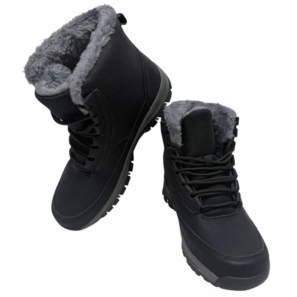 Men's Winter Snow Hiking Boots Black Faux Fur Lined Lace Up Outdoor EU 42 NWOB